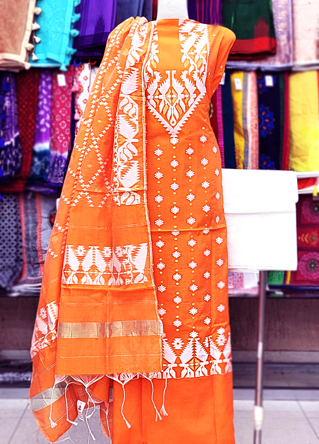 Unstitched Jamdani Print Coton 3 pcs