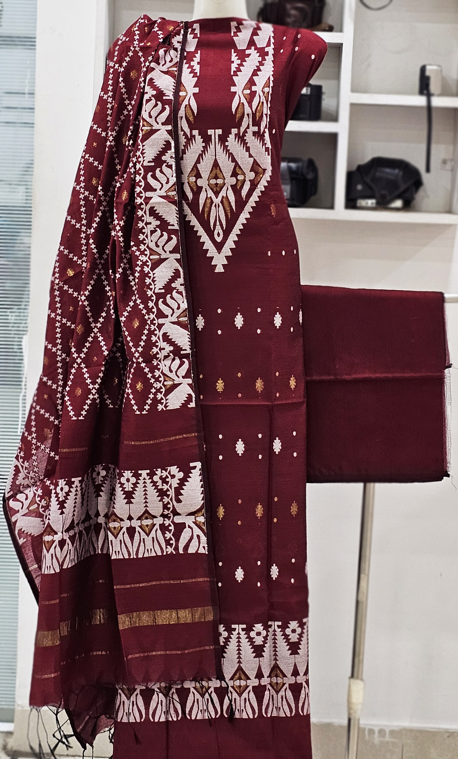 Unstitched Jamdani Print Coton 3 pcs