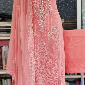 Unstitched Georgette Fabric Stone & Heavy Embroidery work 4 pcs