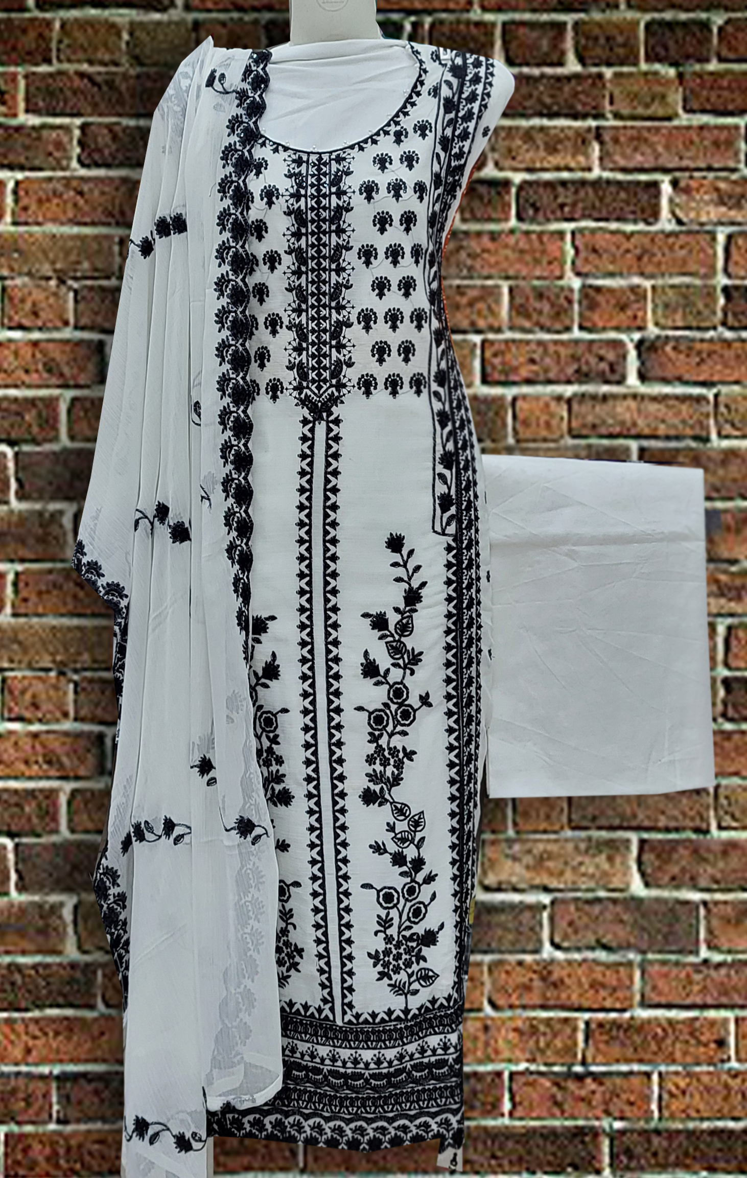 Unstitched Chinon Fabric Heavy Embroidery work 4 pcs. 35 % Off