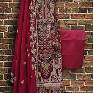 Unstitched Chinon Fabric Heavy Embroidery work 4 pcs. 35 % off