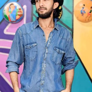 Export Quality Men's Denim Shirt (Size : L(17)/XL 18.5)