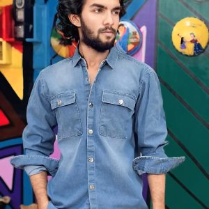 Export Quality Men's Denim Shirt (Size : L 18)