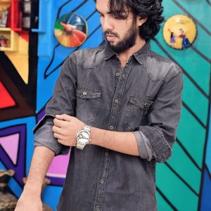 Export Quality Men's Denim Shirt (Size : L 17)