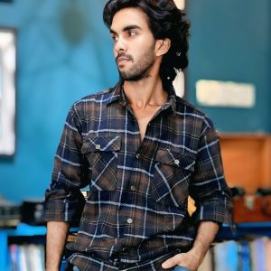 Men's casual checkered pattern regular fit jacket (Size 18.5)