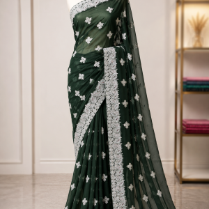 Georgette stone work saree with Blouse pcs.