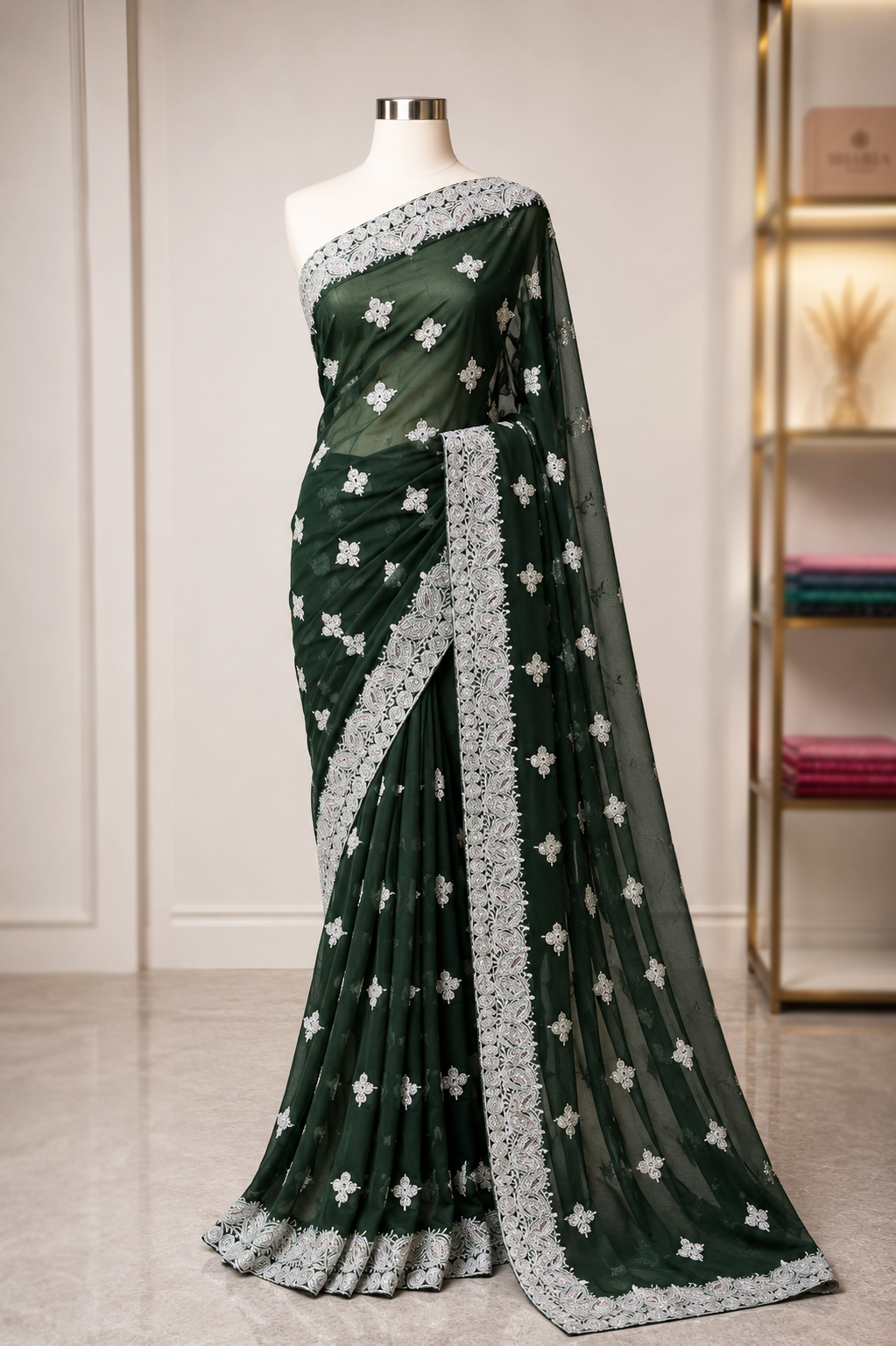 Georgette stone work saree with Blouse pcs.