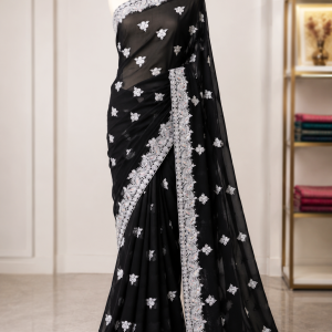 Georgette stone work saree with Blouse pcs.