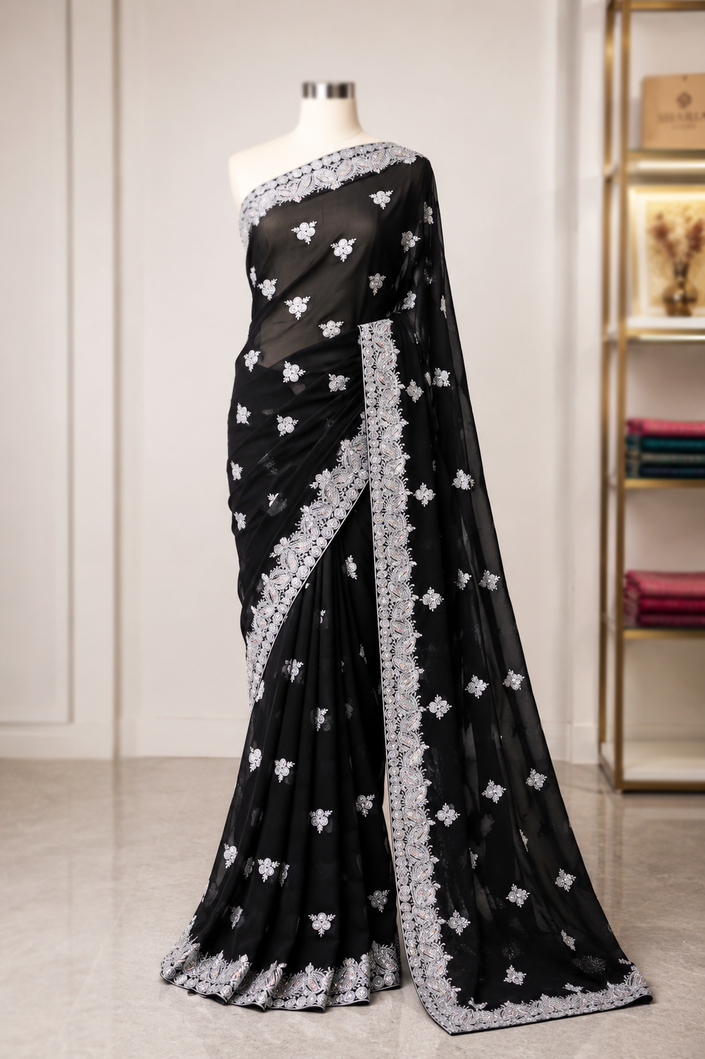 Georgette stone work saree with Blouse pcs.