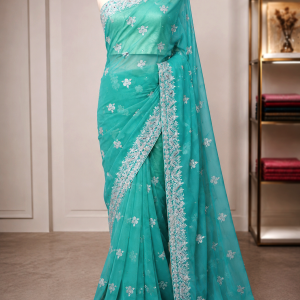 Georgette stone work saree with Blouse pcs.