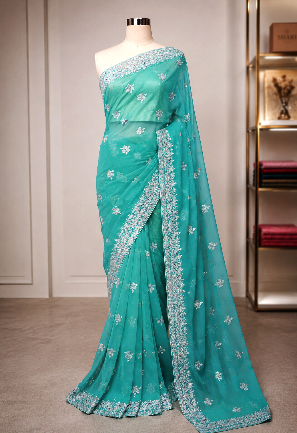 Georgette stone work saree with Blouse pcs.