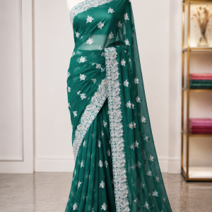 Georgette stone work saree with Blouse pcs.