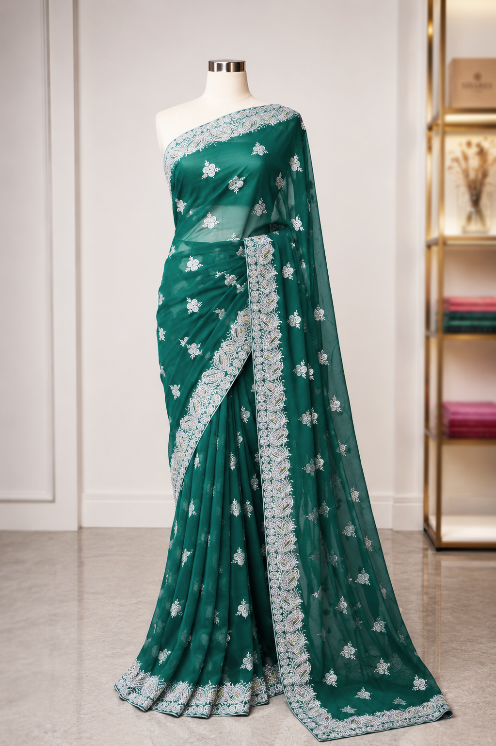 Georgette stone work saree with Blouse pcs.
