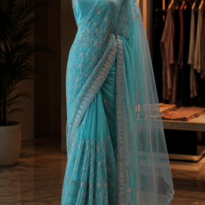 Jimichu Saree with Zarcan Stone And Cut Work Borderwith blouse pcs