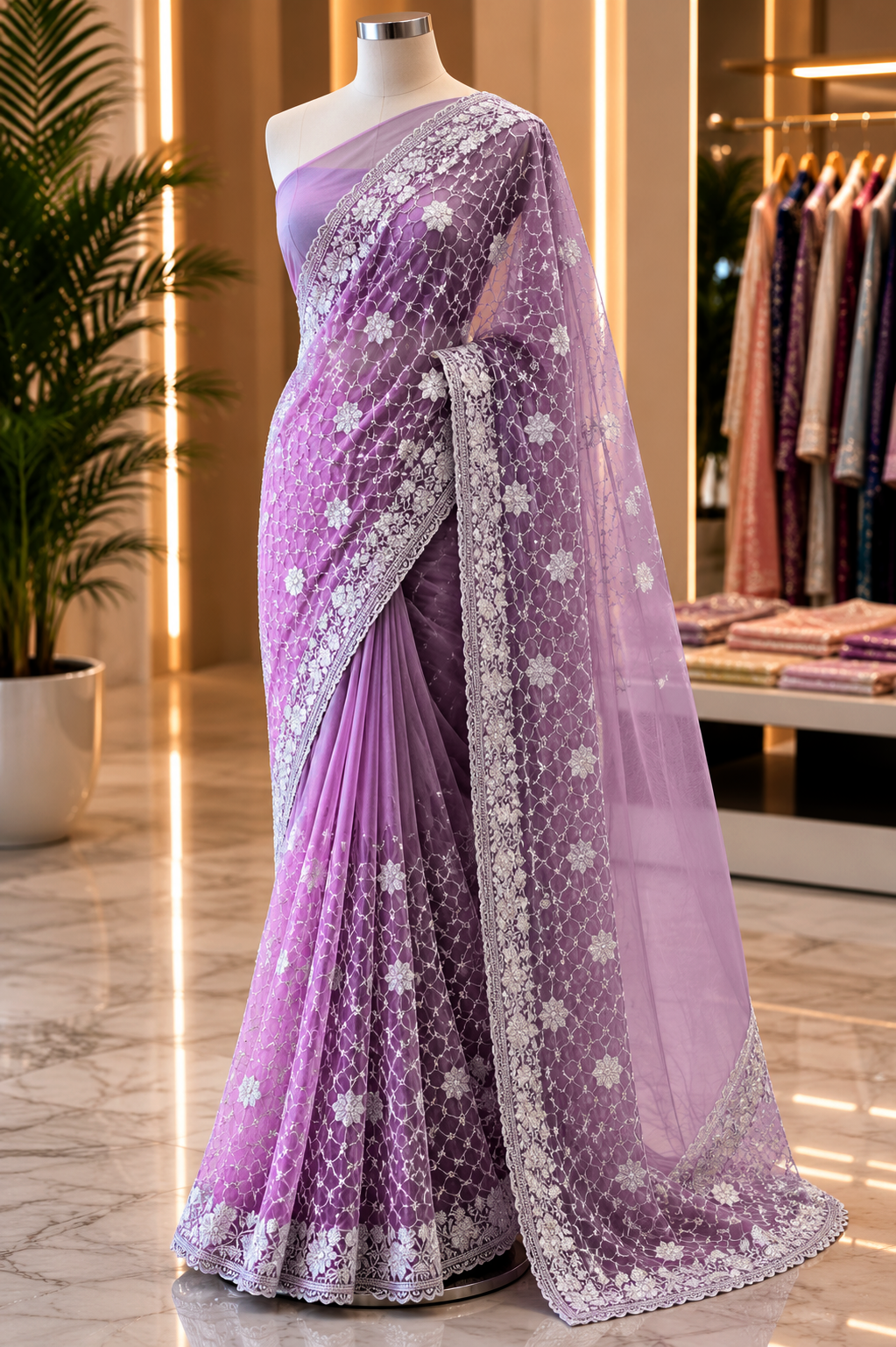 Georgette Silk Saree With Shimmer Thread Embroidery with Blouse pcs