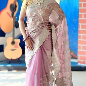 Jimichu  Saree with Zarcan Stone And Cut Work Borderwith blouse pcs