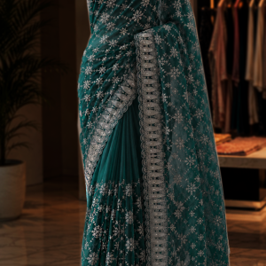 Jimichu Saree with Zarcan Stone And Cut Work Borderwith blouse pcs