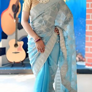 Jimichu  Saree with Zarcan Stone And Cut Work Borderwith blouse pcs