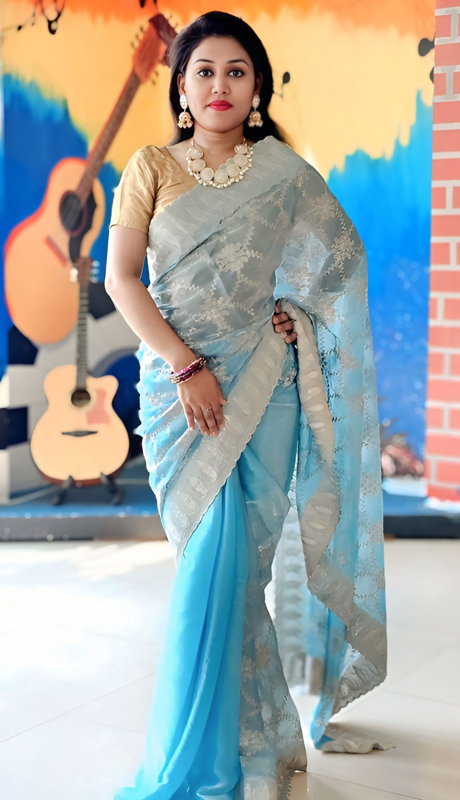Jimichu Saree with Zarcan Stone And Cut Work Borderwith blouse pcs