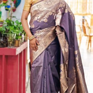 Indian pure katan saree with golden jari stripe with blouse pcs