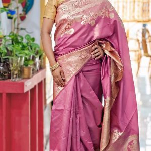 Indian pure katan saree with golden jari stripe with blouse pcs