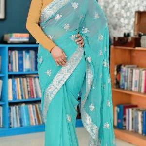 Georgette stone work saree with Blouse pcs.