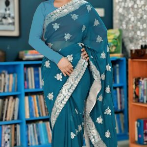 Georgette stone work saree with Blouse pcs.