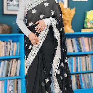 Georgette stone work saree with Blouse pcs.