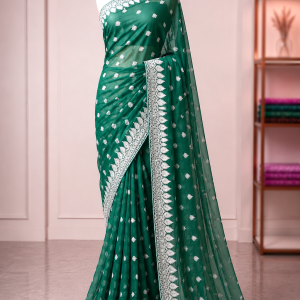 Georgette stone work saree with Blouse pcs.