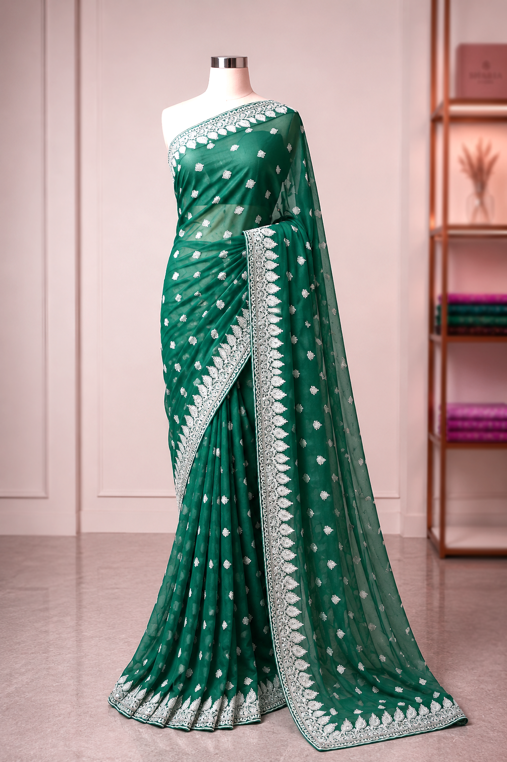 Georgette stone work saree with Blouse pcs.