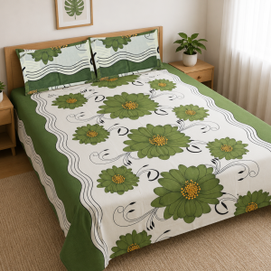 Mixed Cotton Print 7.5/6.5 Feet Bedsheet Set With Two Pillow Covers