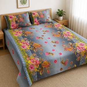 Mixed Cotton Print 7.5/6.5 Feet Bedsheet Set With Two Pillow Covers