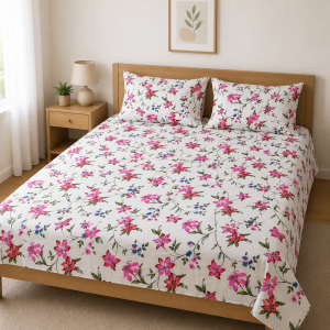 Mixed Cotton Print 7.5/6.5 Feet Bed sheet Set With Two Pillow Covers