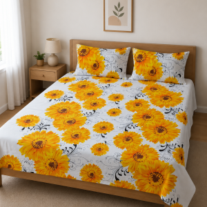 Mixed Cotton Print 7.5/6.5 Feet Bed sheet Set With Two Pillow Covers