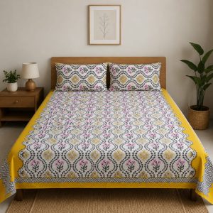 Mixed Cotton Print 7.5/6.5 Feet Bed sheet Set With Two Pillow Covers