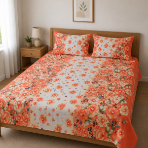 Mixed Cotton Print 7.5/6.5 Feet Bed sheet Set With Two Pillow Covers