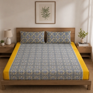 Mixed Cotton Print 7.5/6.5 Feet Bed sheet Set With Two Pillow Covers