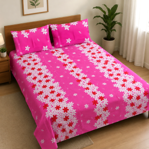 Mixed Cotton Print 7.5/6.5 Feet Bedsheet Set With Two Pillow Covers