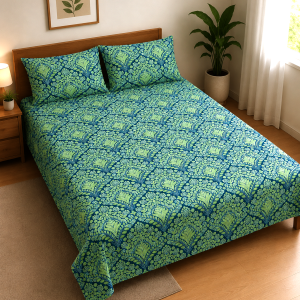 Mixed Cotton Print 7.5/6.5 Feet Bedsheet Set With Two Pillow Covers