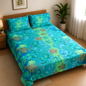 Mixed Cotton Print 7.5/6.5 Feet Bedsheet Set With Two Pillow Covers