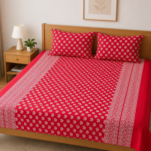 Mixed Cotton Print 7.5/6.5 Feet Bedsheet Set With Two Pillow Covers