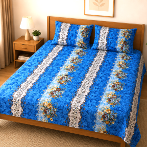 Mixed Cotton Print 7.5/6.5 Feet Bedsheet Set With Two Pillow Covers