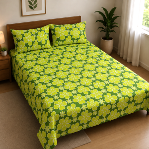 Mixed Cotton Print 7.5/6.5 Feet Bedsheet Set With Two Pillow Covers