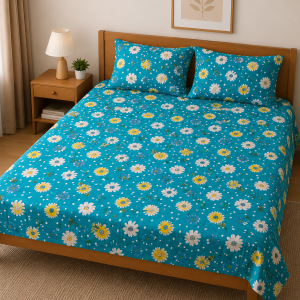 Mixed Cotton Print 7.5/6.5 Feet Bedsheet Set With Two Pillow Covers