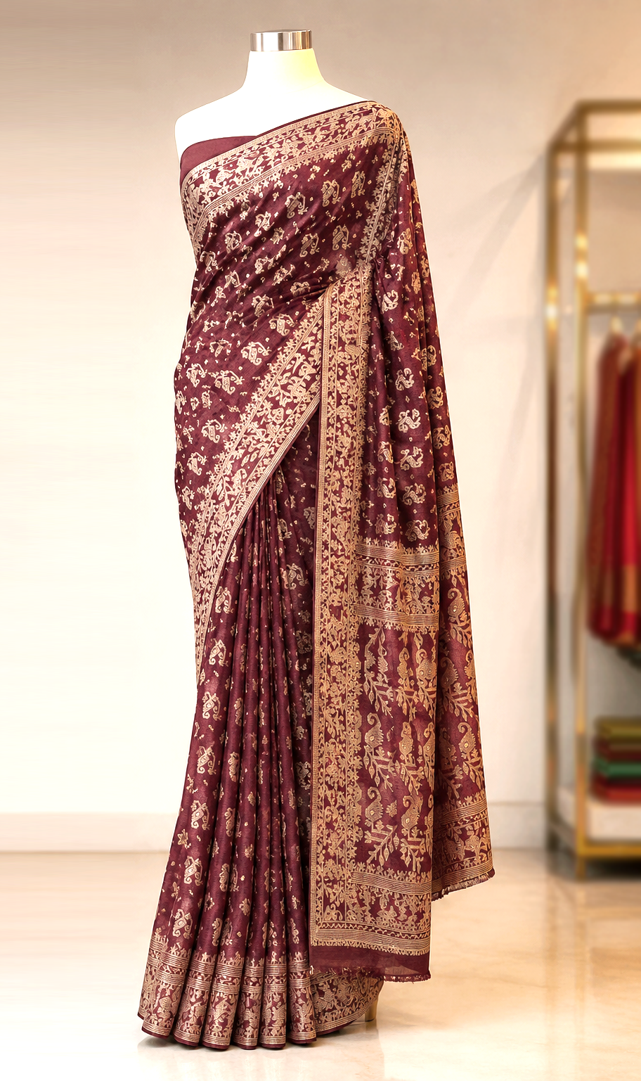 Half Silk Machine Jamdani Saree with Blouse pcs