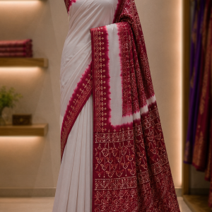 Silk Vegetable Dye Batik Saree With Running Blouse Pcs