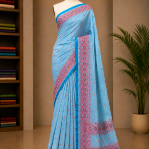 Soft organza kashmiri suta kaj saree with Blouse pcs with Tassel
