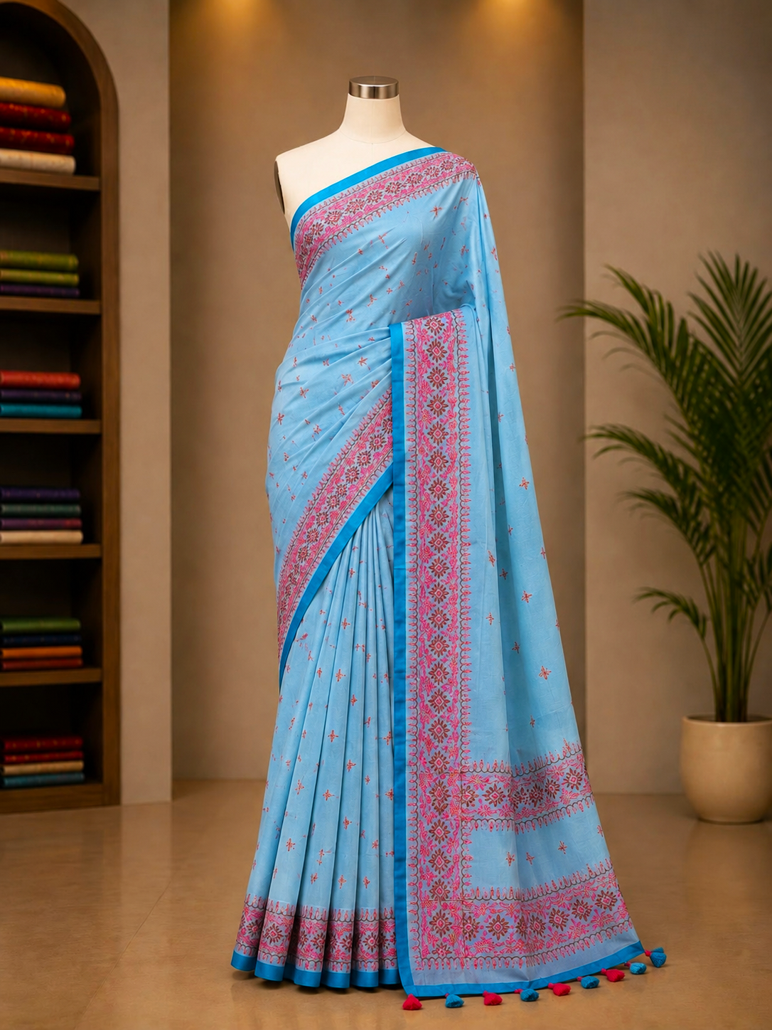 Soft organza kashmiri suta kaj saree with Blouse pcs with Tassel
