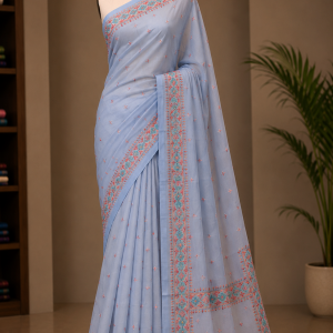 Soft organza kashmiri suta kaj saree with Blouse pcs with Tassel