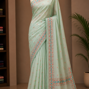 Soft organza kashmiri suta kaj saree with Blouse pcs with Tassel